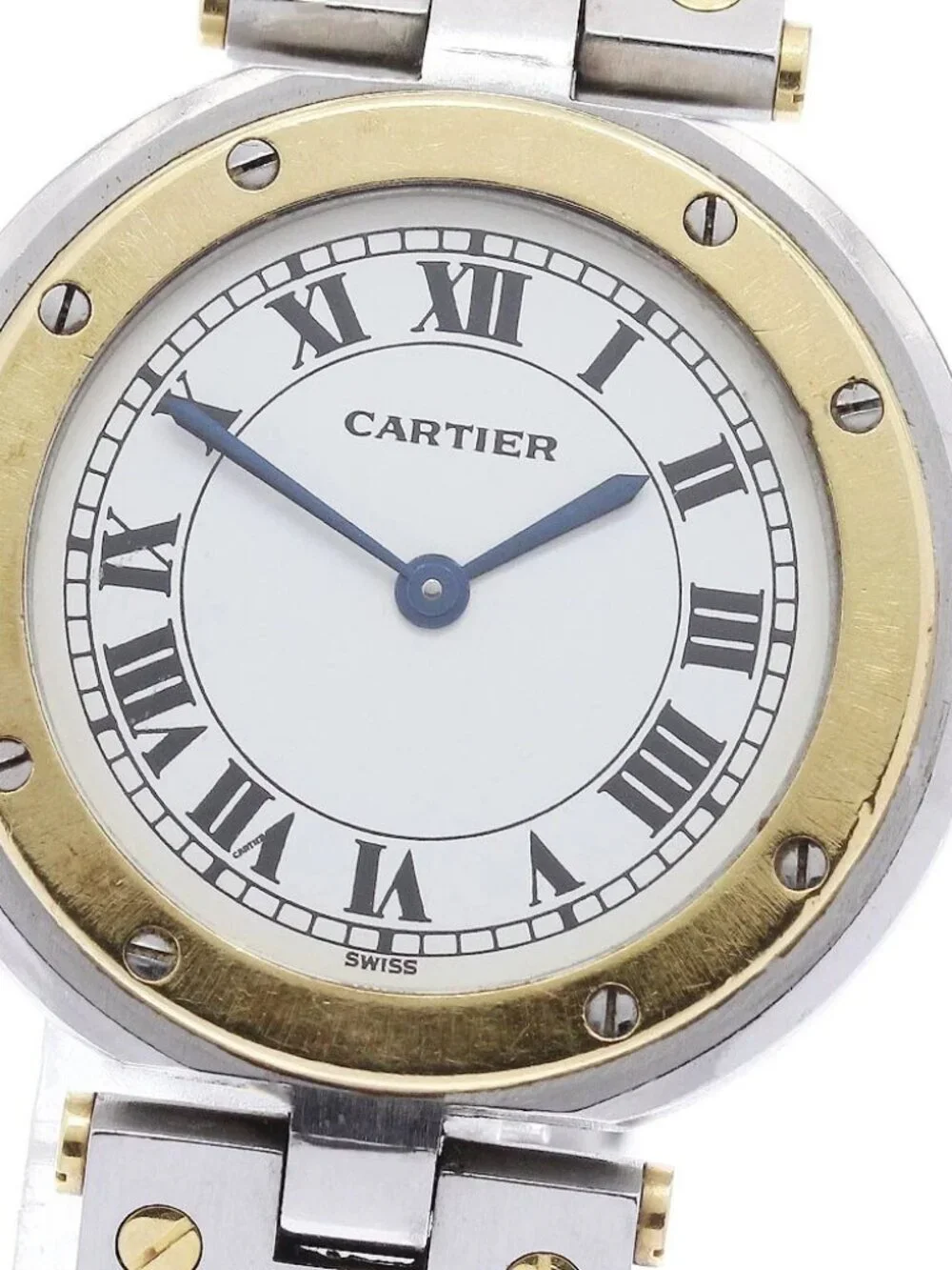CARTIER Santos Round LM YG Bezel White Dial Quartz Men's Watch_965877